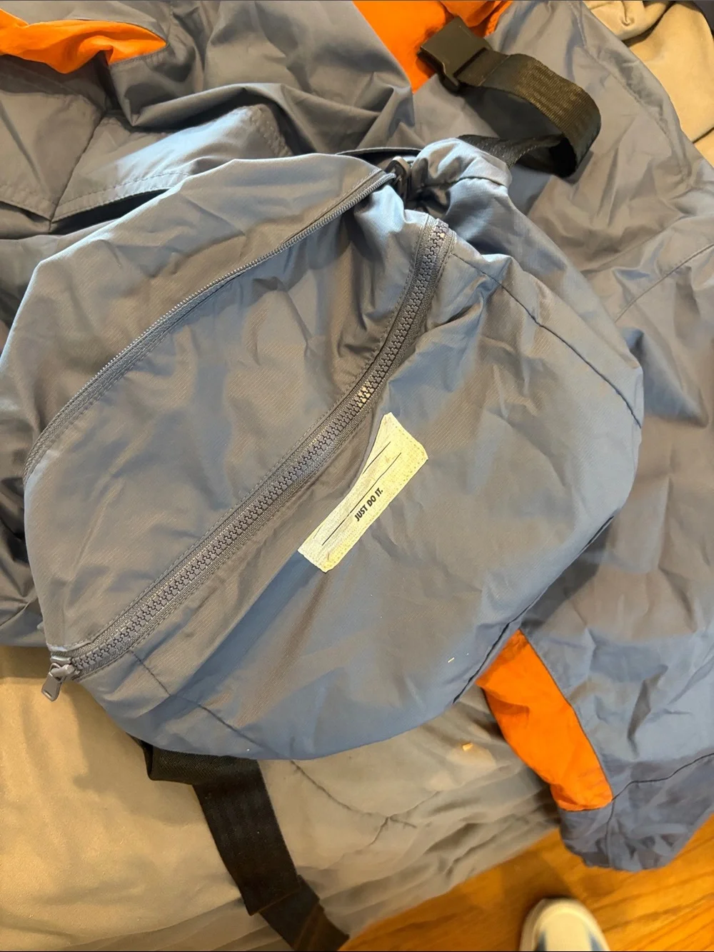 Nike Hooded Pullover Anorak Jacket in Blue & Rust with Neon Yellow  packable